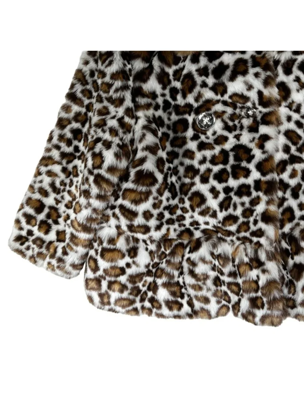 Gymboree Girls Leopard Faux Fur Coat XS 3 4 Animal Print Peplum Jacket